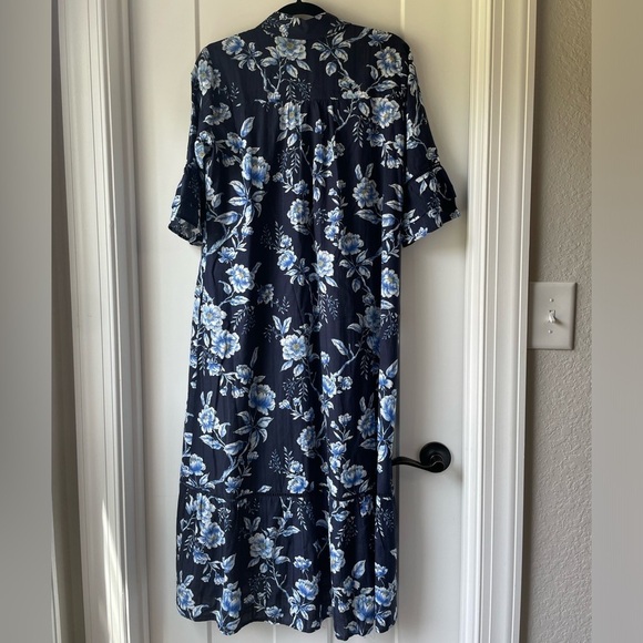 NWOT Johnny Was Blue & White Floral Ruffle Sleeve Garden Party Midi Dress XS - Picture 10 of 11